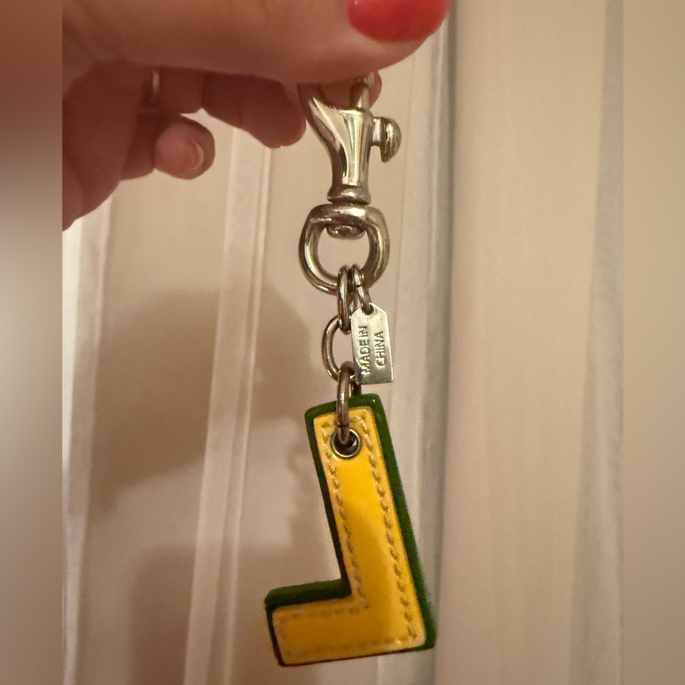 Coach Silver L Initial Keychain with Green Trim Charm - Picture 5 of 5